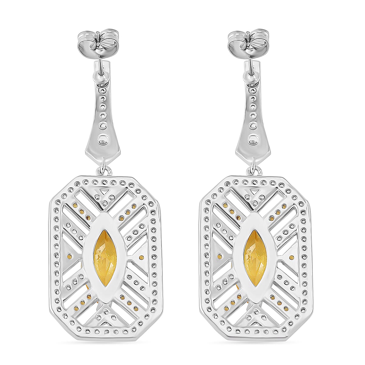 White Cubic Zirconia & Yellow Cubic Zirconia Earring with Push Back