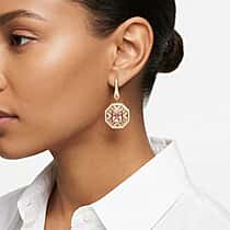 White Cubic Zirconia & Pink Cubic Zirconia Art Deco Geometric Halo Drop Earring with Push Back in Yellow Gold Tone 2.40 Ct.