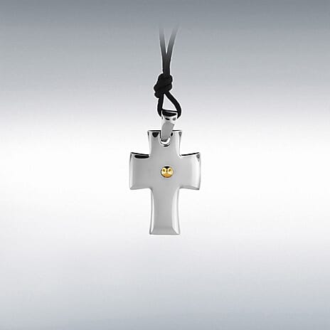Cross Pendant with Black Cord (Size 28) in Yellow & White Gold Plated