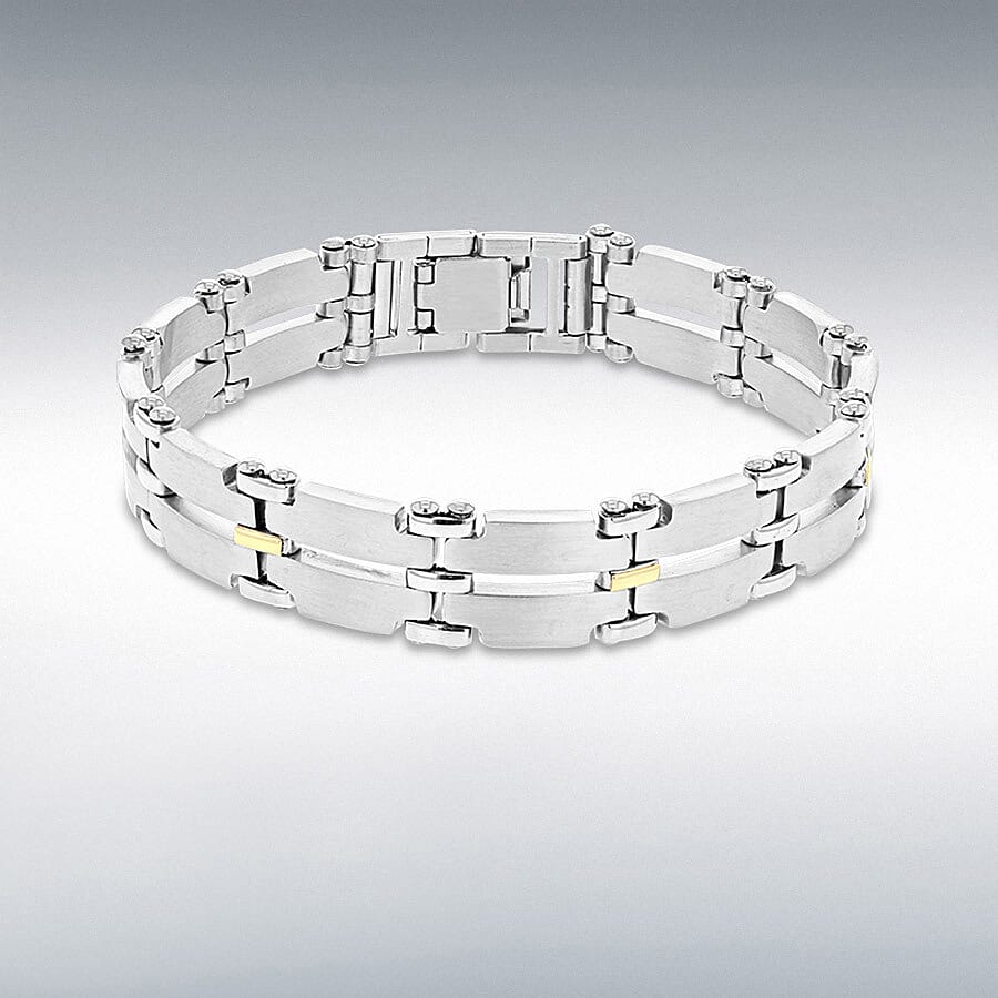 Hatton Garden Designer ONE TIME Closeout - Two Tone Bar Bracelet (Size 8) in Yellow & White Gold Plated