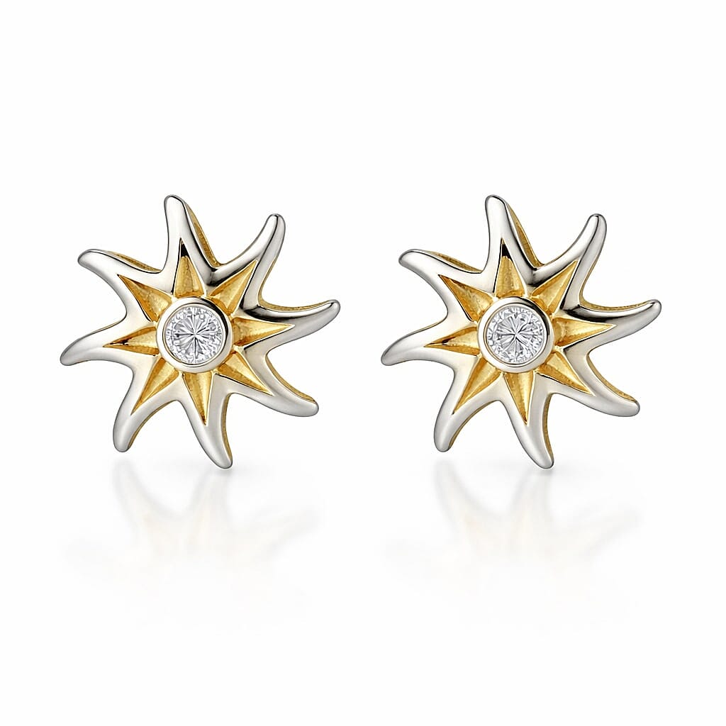9K Yellow & White Gold Star Earring with Push Back