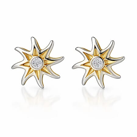 9K Yellow & White Gold Star Earring with Push Back