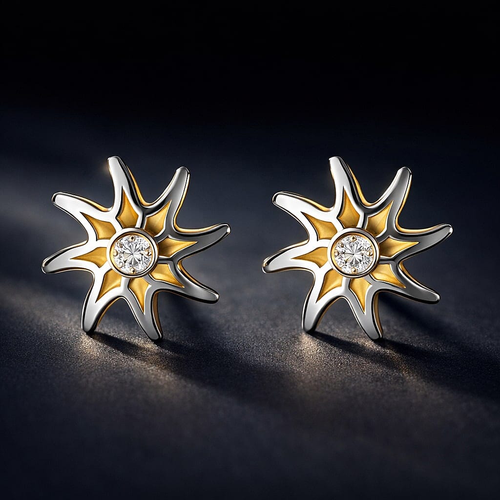 9K Yellow & White Gold Star Earring with Push Back