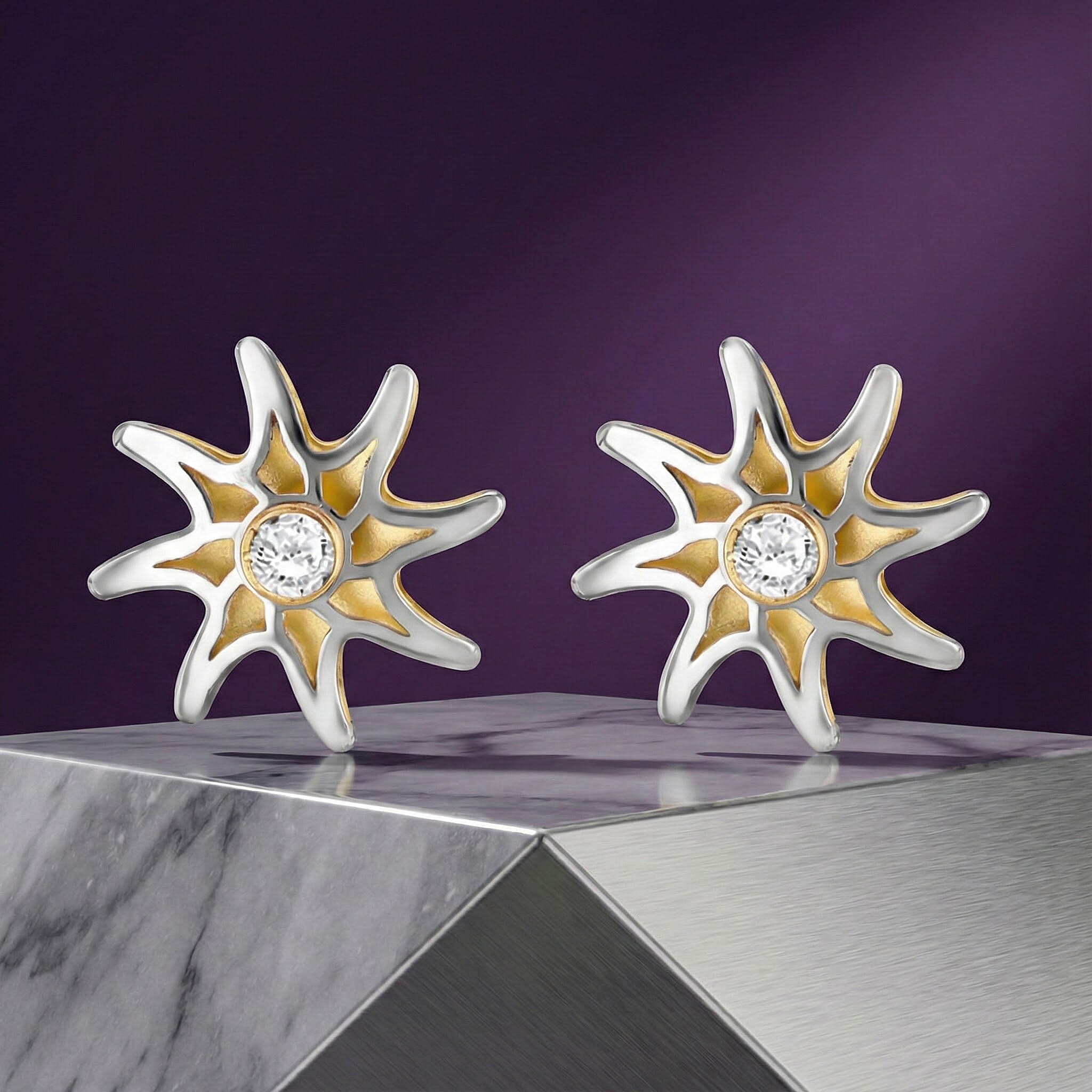 9K Yellow & White Gold Star Earring with Push Back