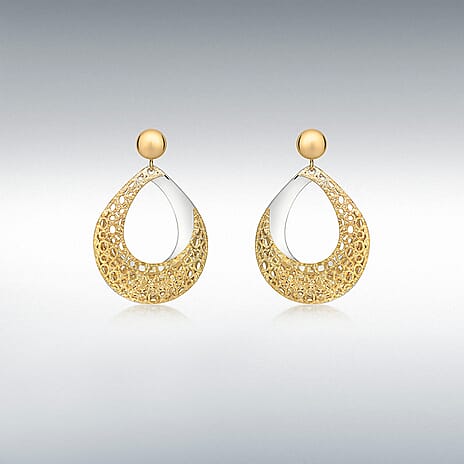 9K Yellow & White Gold Pear Drop Earring with Push Back