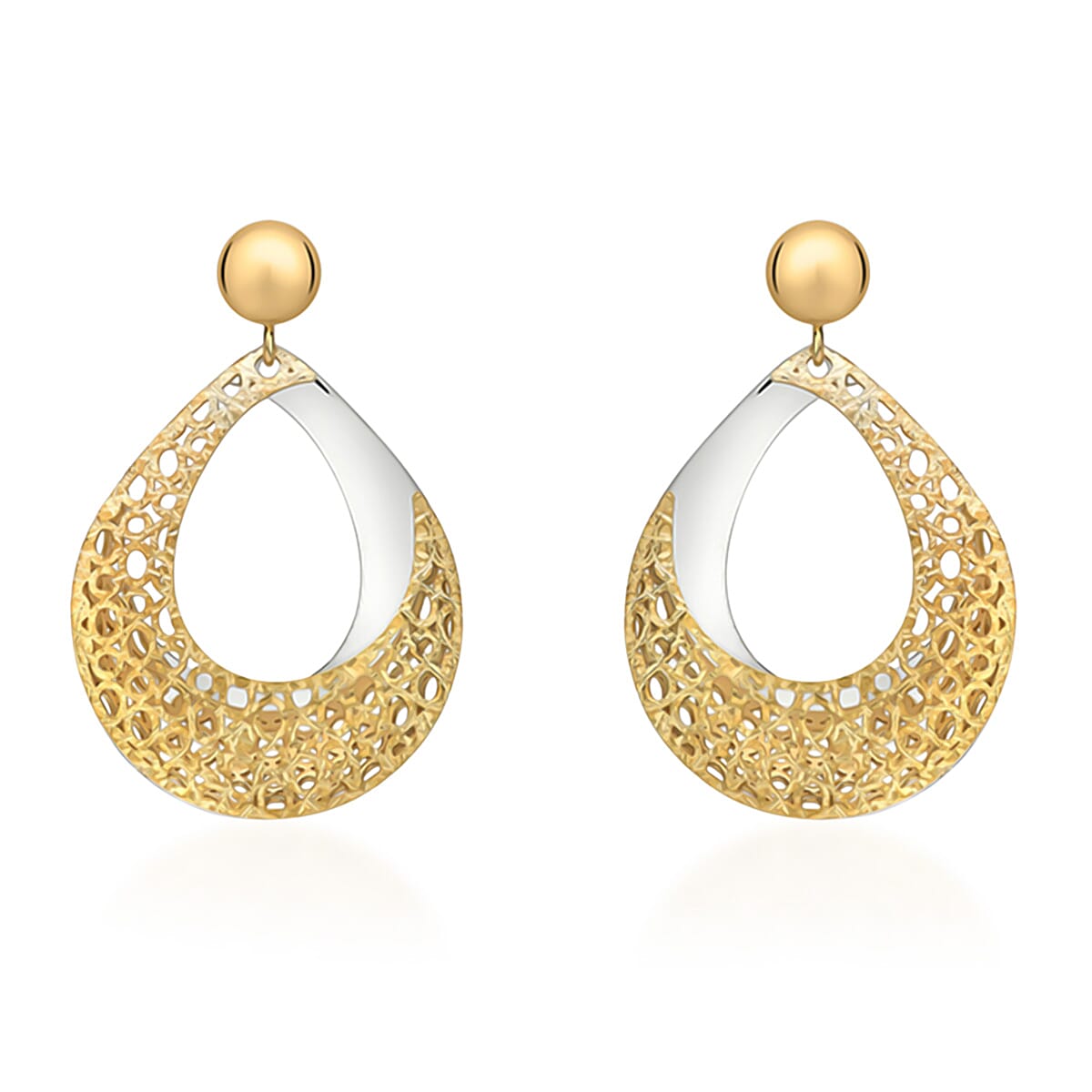 9K Yellow & White Gold Pear Drop Earring with Push Back