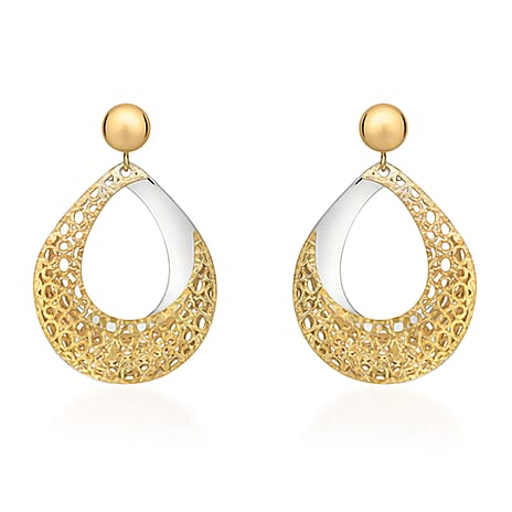 9K Yellow & White Gold Pear Drop Earring with Push Back 2.90 gram