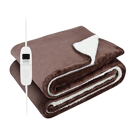 Super Soft Sherpa Fleece Electric Blanket with 9 Adjustable Heat Settings - Brown