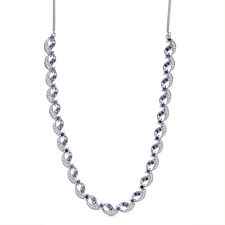 GP - Celestial Dream Collection African Amethyst, Blue Sapphire & White Zircon Multi Row Necklace (Size 20) in Rhodium Overlay Sterling Silver 6.39 Ct, Silver Wt. 27.44 Gms. GP - Celestial Dream Collection African Amethyst, Blue Sapphire & White Zircon Multi Row Necklace (Size 20) in Rhodium Overlay Sterling Silver 6.39 Ct, Silver Wt. 27.44 Gms.