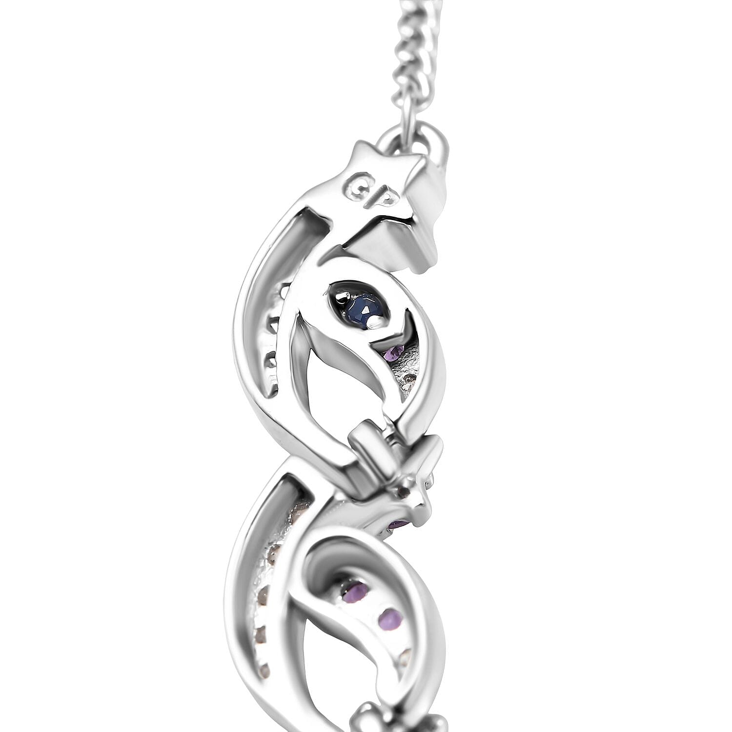 GP - Celestial Dream Collection African Amethyst, Blue Sapphire & White Zircon Multi Row Necklace (Size 20) in Rhodium Overlay Sterling Silver 6.39 Ct, Silver Wt. 27.44 Gms.