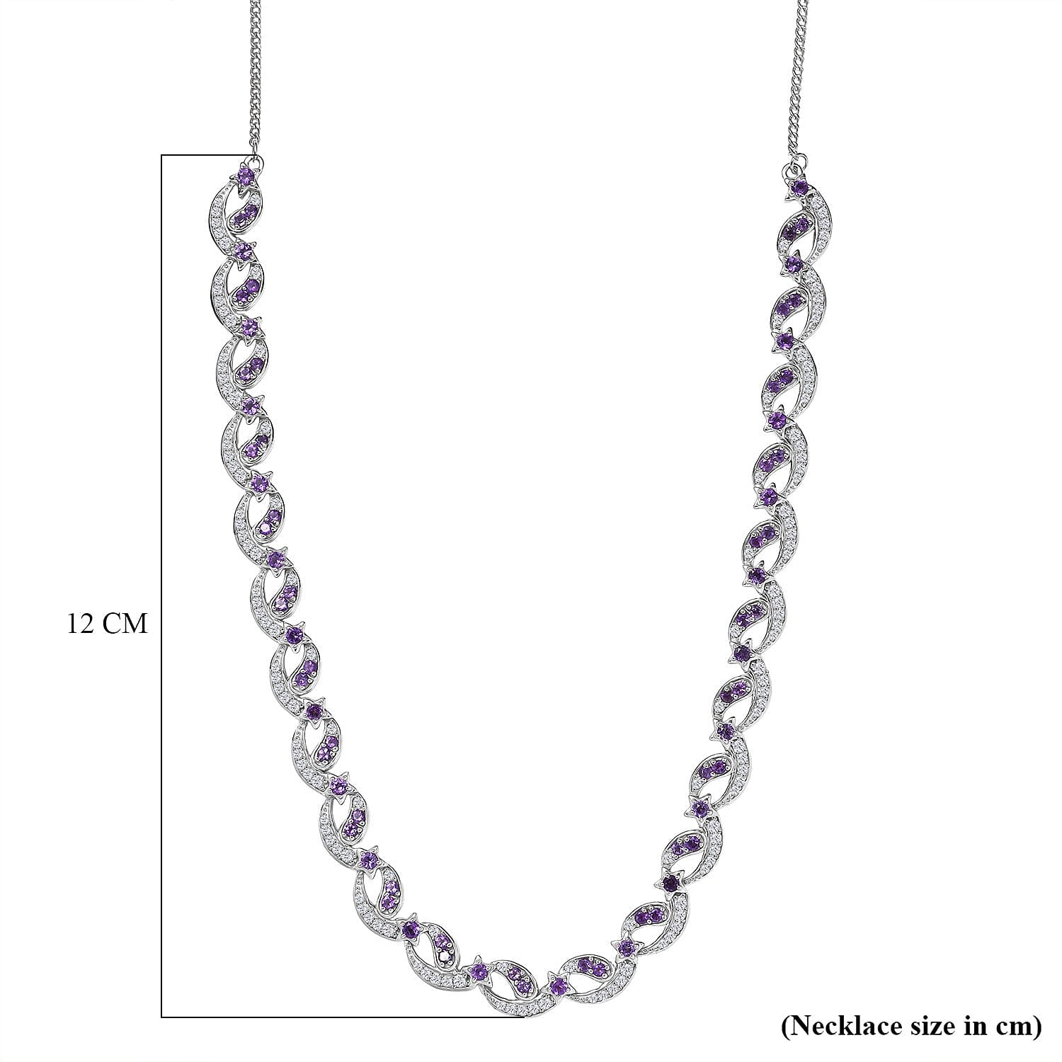 GP - Celestial Dream Collection African Amethyst, Blue Sapphire & White Zircon Multi Row Necklace (Size 20) in Rhodium Overlay Sterling Silver 6.39 Ct, Silver Wt. 27.44 Gms.