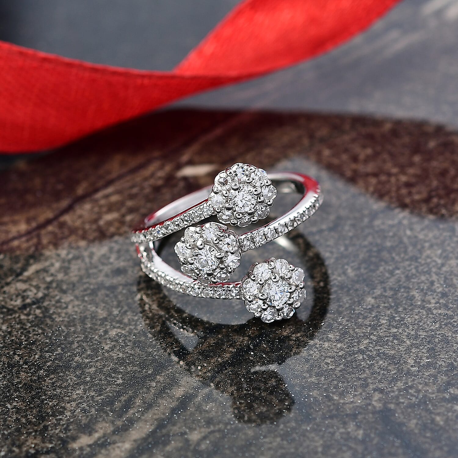 Luxuriant Lab Grown Diamond Ring in Rhodium Overlay Sterling Silver 1.00 Ct.