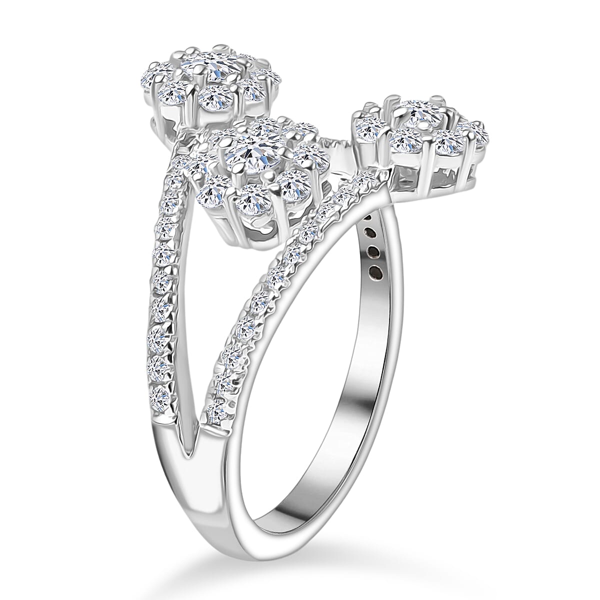 Luxuriant Lab Grown Diamond Ring in Rhodium Overlay Sterling Silver 1.00 Ct.