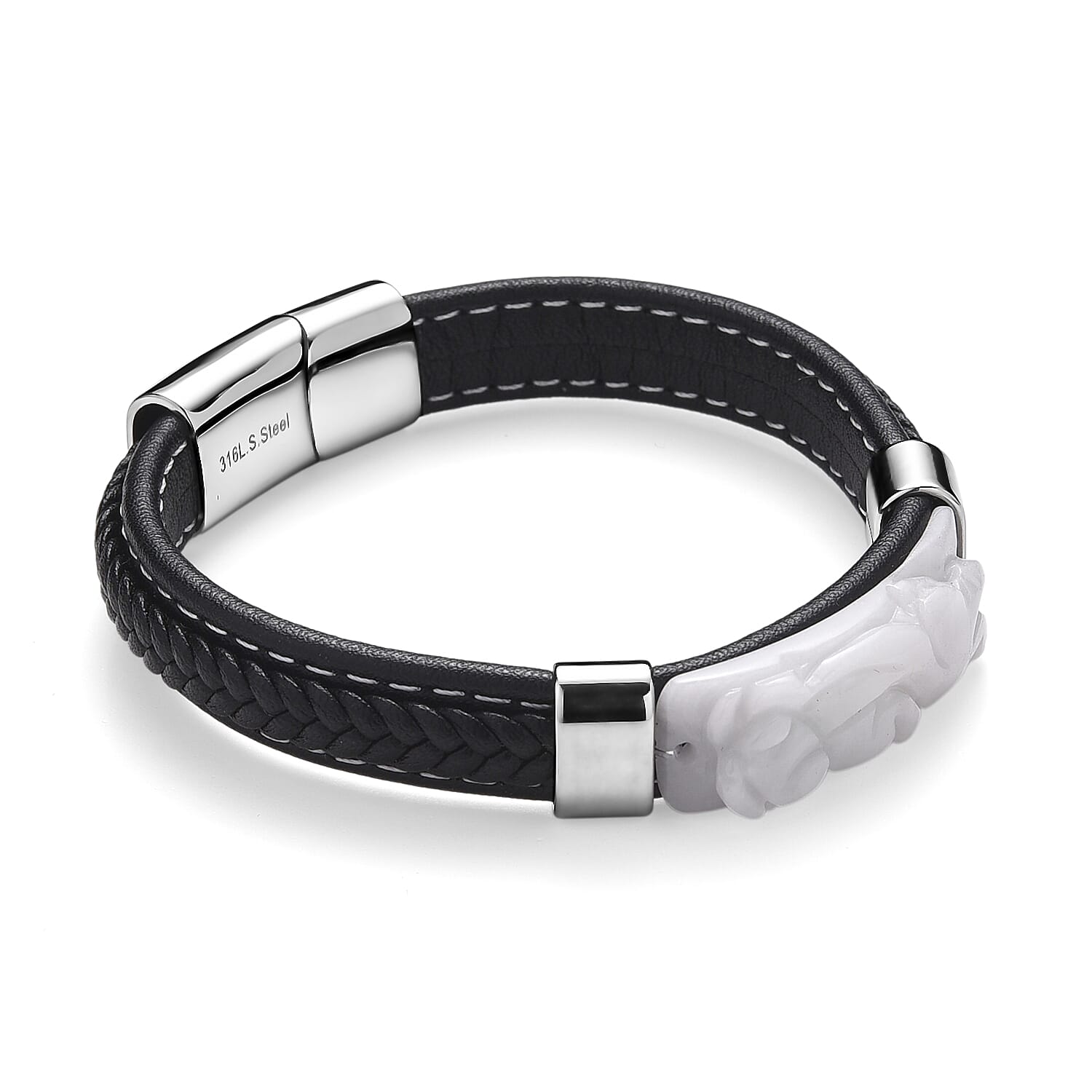 White Jade Beads Bracelet (Size 7.5) in Rhodium Plated 90.00 Ct.