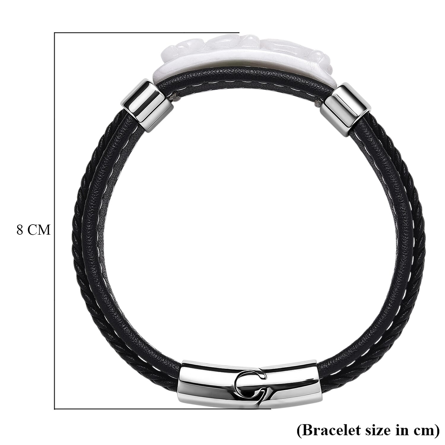 White Jade Beads Bracelet (Size 7.5) in Rhodium Plated 90.00 Ct.