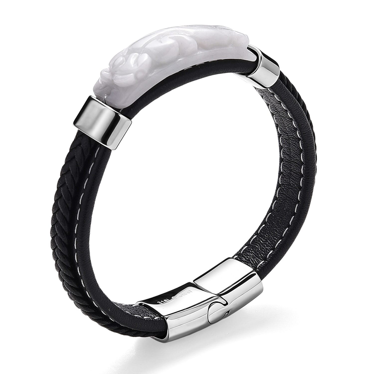 Natural Type A - White Jadeite Jade Beads Bracelet (Size 7.5) in Rhodium Plated 90.00 Ct.