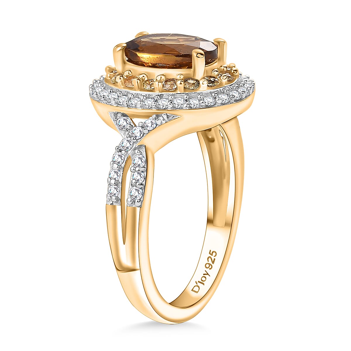 D'Joy Golden Turkizite, Yellow Sapphire & Moissanite Ring in 18K Vermeil Yellow Gold Plated Sterling Silver 2.39 Ct.