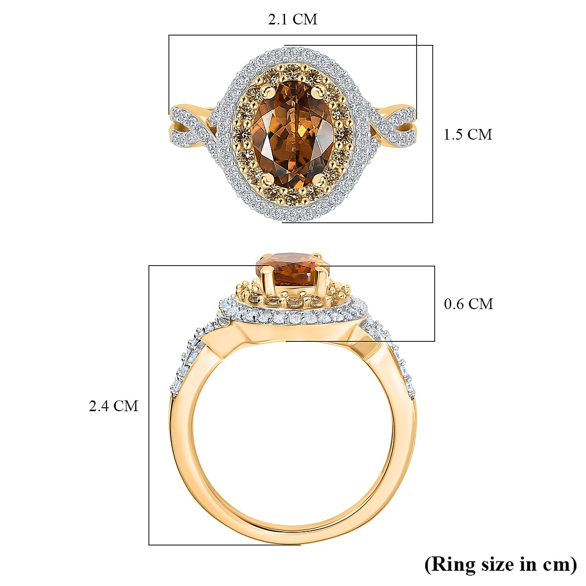 D'Joy Golden Turkizite, Yellow Sapphire & Moissanite Ring in 18K Vermeil Yellow Gold Plated Sterling Silver 2.39 Ct.