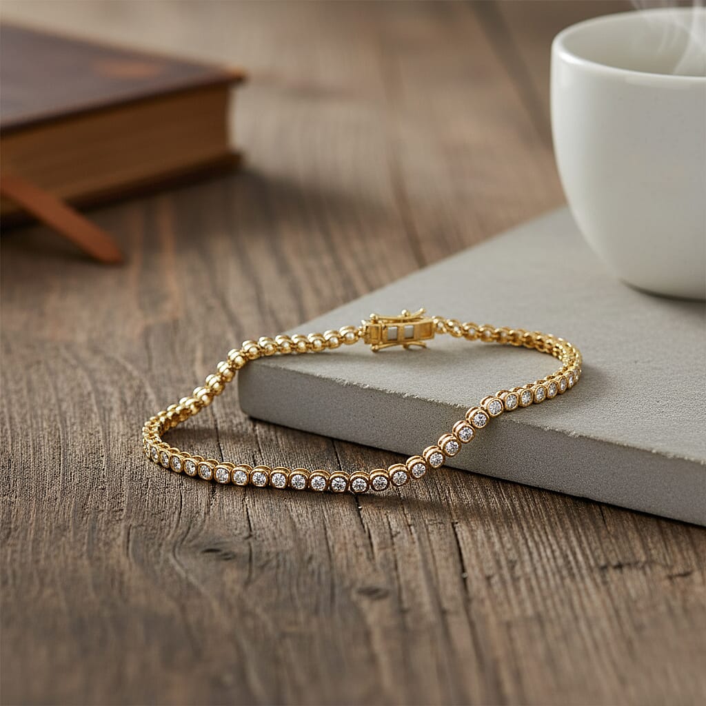 Luxuriant Lab Grown Diamond (SI-GH) Bracelet (Size 7.50) in 18K Vermeil Yellow Gold Plated Sterling Silver 1.98 Ct, Silver Wt. 6.16 Gms.