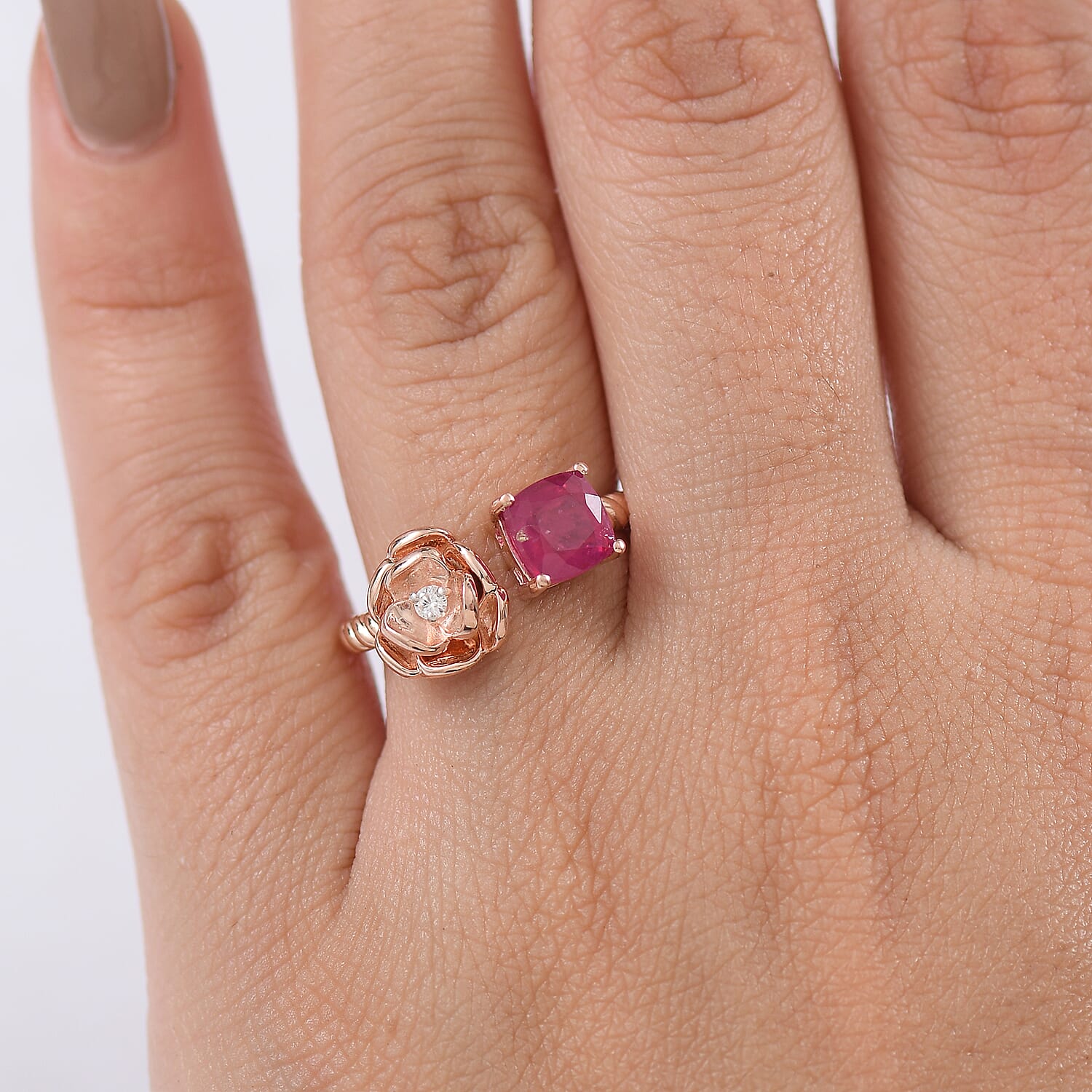 GP - Italian Garden Collection African Ruby, Blue Sapphire, White Zircon Ring in 18K Vermeil Rose Gold Plated Sterling Silver 1.74 Ct.