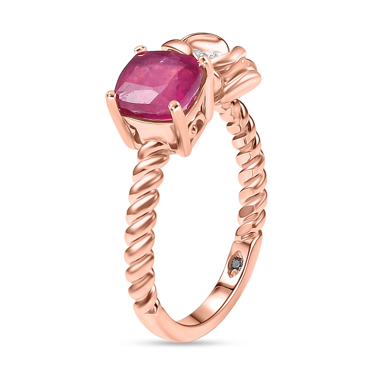 GP - Italian Garden Collection African Ruby, Blue Sapphire, White Zircon Ring in 18K Vermeil Rose Gold Plated Sterling Silver 1.74 Ct.
