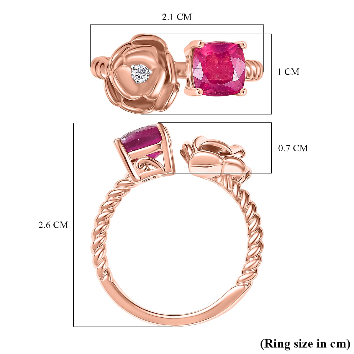 GP - Italian Garden Collection African Ruby, Blue Sapphire, White Zircon Ring in 18K Vermeil Rose Gold Plated Sterling Silver 1.74 Ct.