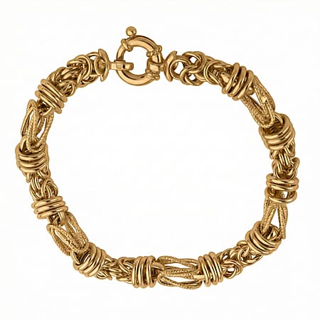 Close Out Deal - 9K Yellow Gold 7.6MM Byzantine Bracelet with Senorita Clasp 7.5 Inch