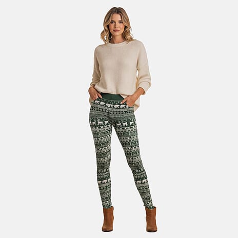 Pure And Natural Super Soft Christmas Fleece Leggings (Size M-L) - Green