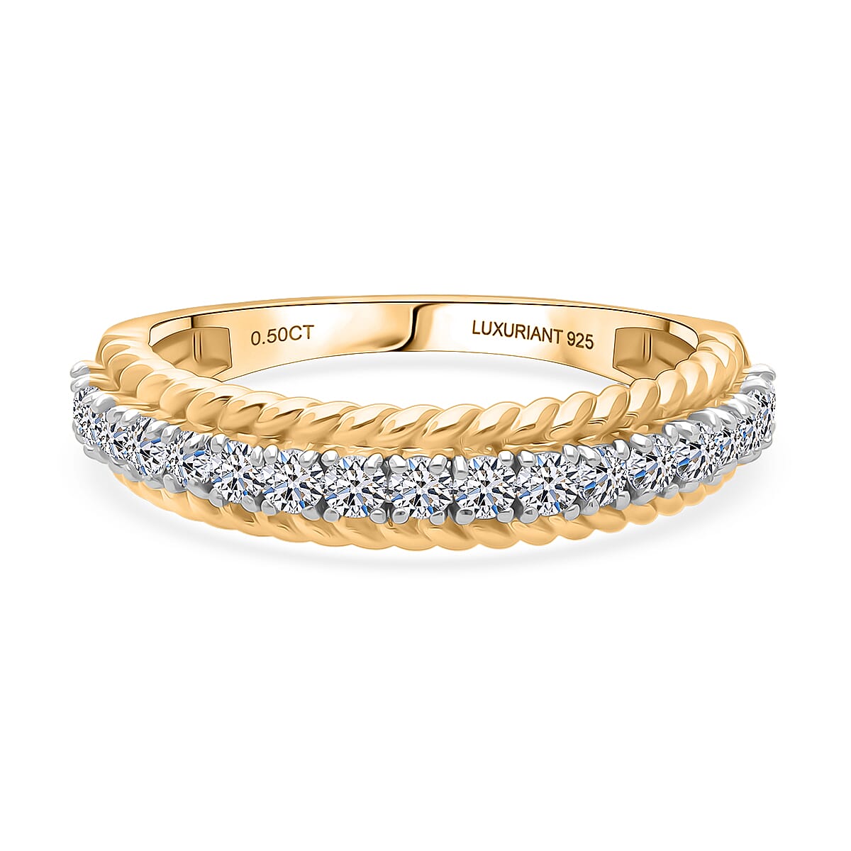 LUXURIANT 0.5 Ct. Lab Grown Diamond Half-Eternity Ring in 18K Vermeil Yellow Gold Plated Sterling Silver (SI-GH)