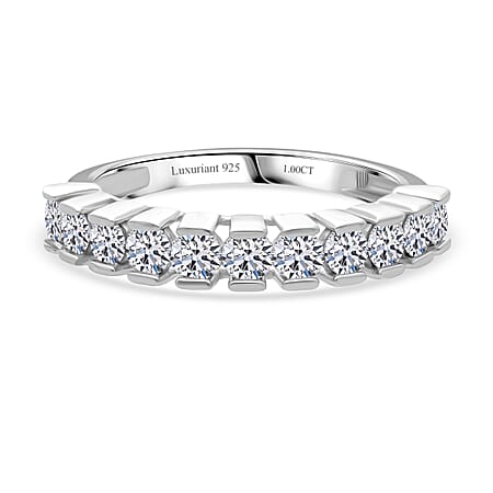 LUXURIANT 1 Ct. Lab Grown Diamond Band Ring in Rhodium Overlay Sterling Silver
