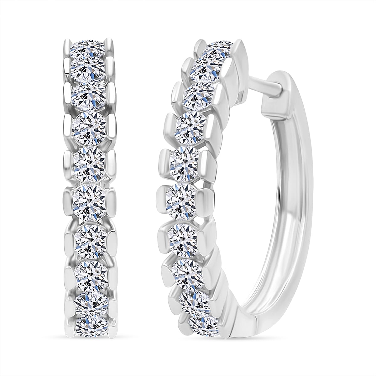 Luxuriant Lab Grown Diamond (SI-GH) Earring with Hoop in Rhodium Overlay Sterling Silver 1.00 Ct.