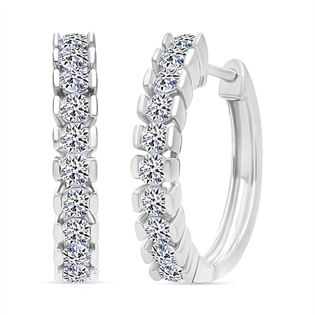 LUXURIANT 1 Ct. Lab Grown Diamond Earring with Hoop in Rhodium Overlay Sterling Silver (SI-GH)