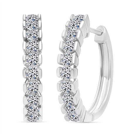 Luxuriant Lab Grown Diamond (SI-GH) Earring with Hoop in Rhodium Overlay Sterling Silver 1.00 Ct.