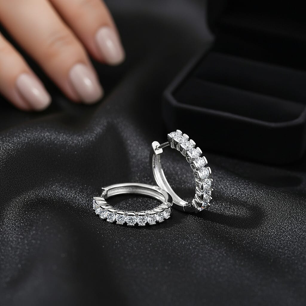 Luxuriant Lab Grown Diamond (SI-GH) Earring with Hoop in Rhodium Overlay Sterling Silver 1.00 Ct.