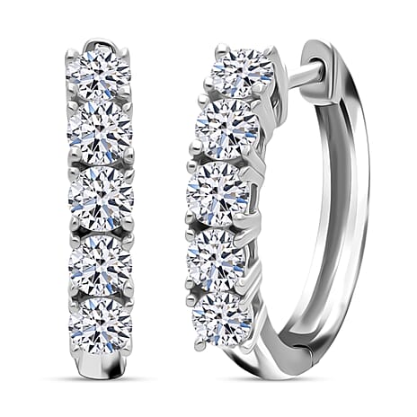 Luxuriant Lab Grown Diamond (VS-EF) Earring with Hoop in Rhodium Overlay Sterling Silver 1.02 Ct.