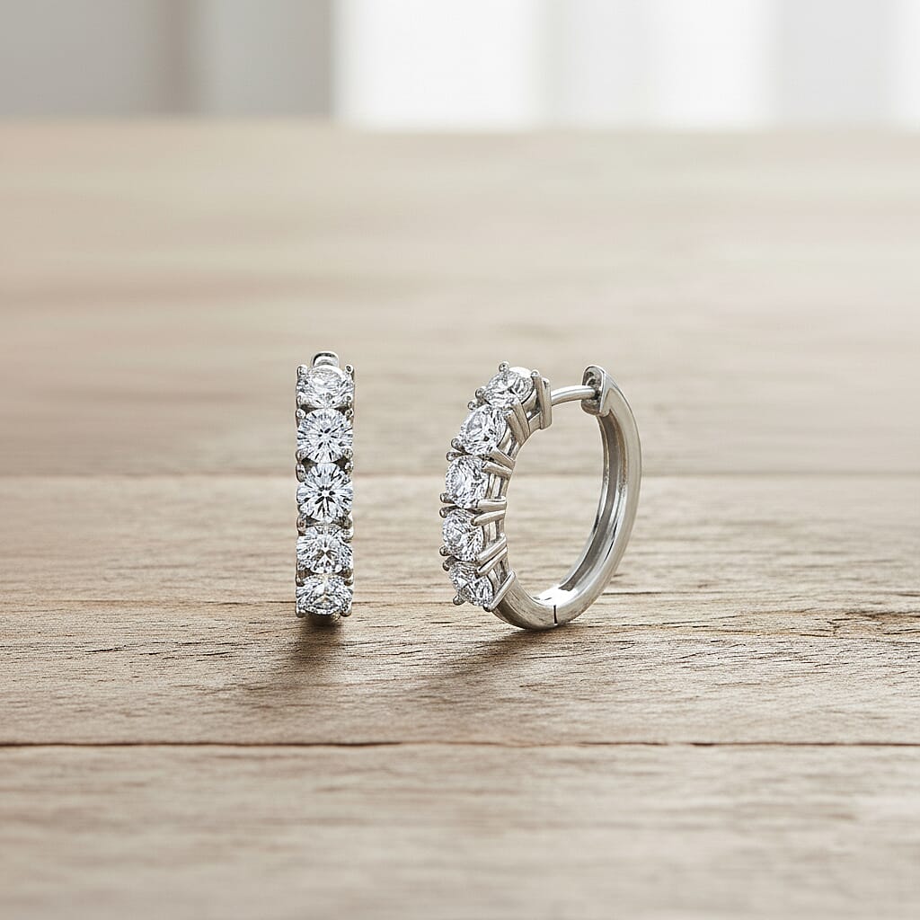 Luxuriant Lab Grown Diamond (VS-EF) Earring with Hoop in Rhodium Overlay Sterling Silver 1.02 Ct.