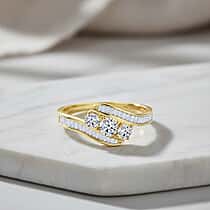 LUXURIANT 1 Ct. Lab Grown Diamond Trilogy Ring in 18K Vermeil Yellow Gold Plated Sterling Silver