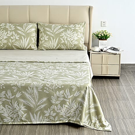 Livemore Set of 4- Reversible Printed Bedding Sheet Set - inc. Deep Fitted Sheet, Duvet Cover & 2 x Pillowcases (Double, 200 x 200 cm) - Green