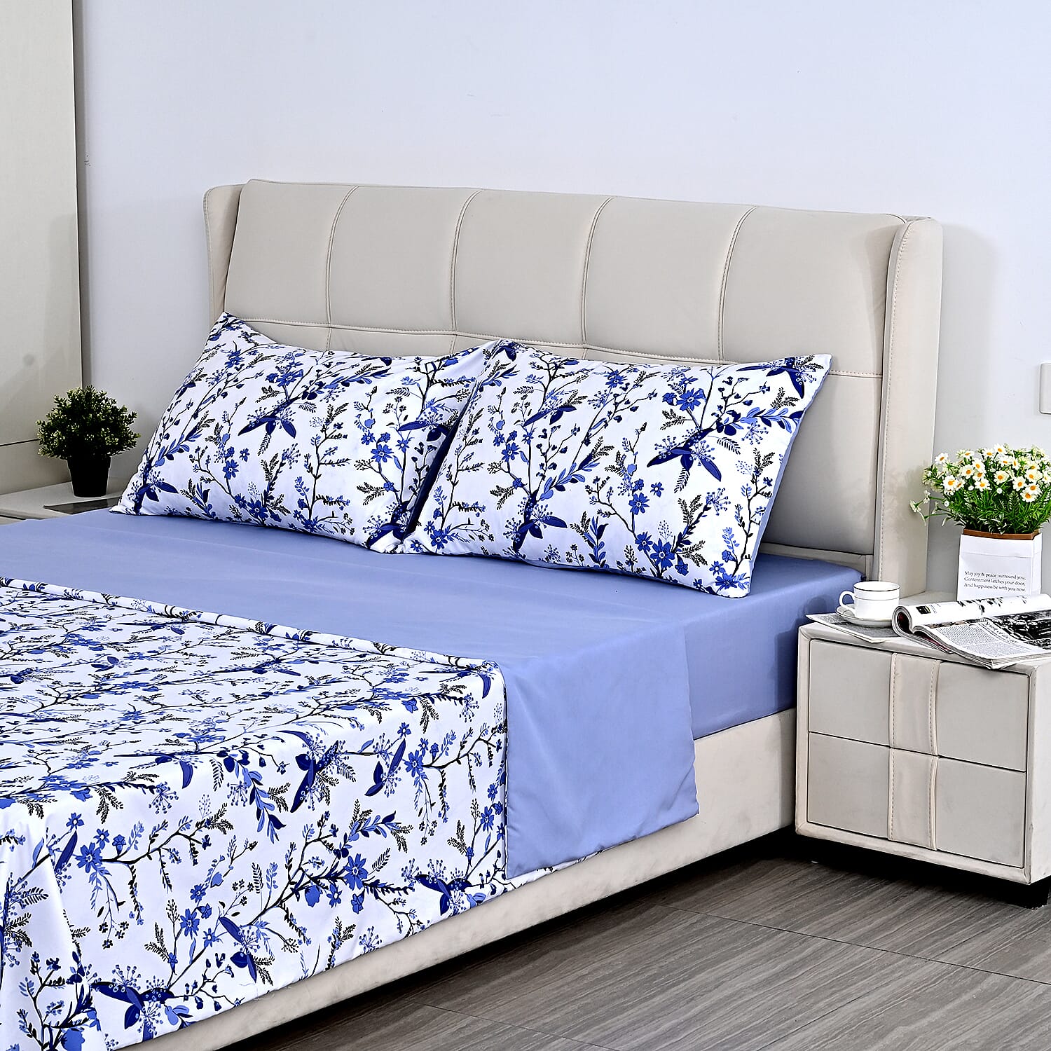 Livemore Set of 4- Reversible Bedding Sheet Set - inc. Deep Fitted Sheet, Duvet Cover & 2 x Pillowcases