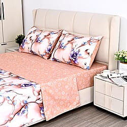 Livemore Set of 4- Reversible Bedding Sheet Set - inc. Deep Fitted Sheet, Duvet Cover & 2 x Pillowcases