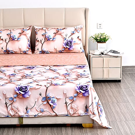 Livemore Set of 4- Reversible Printed Bedding Sheet Set - inc. Deep Fitted Sheet, Duvet Cover & 2 x Pillowcases (Double, 200 x 200 cm) - Brown
