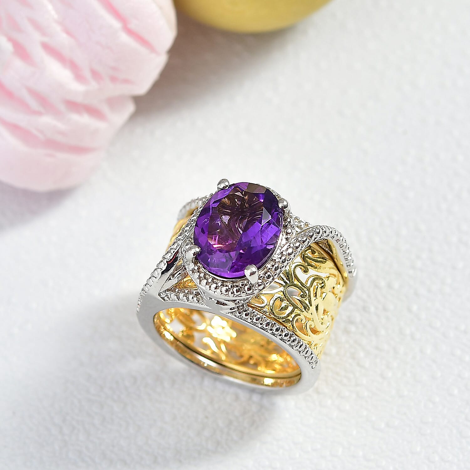 EverTrue African Amethyst Solitaire Ring in Two Tone 3.49 Ct.