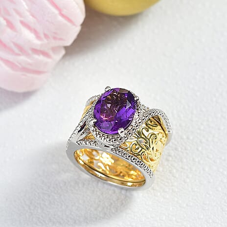 EverTrue African Amethyst Solitaire Ring in Two Tone 3.49 Ct.