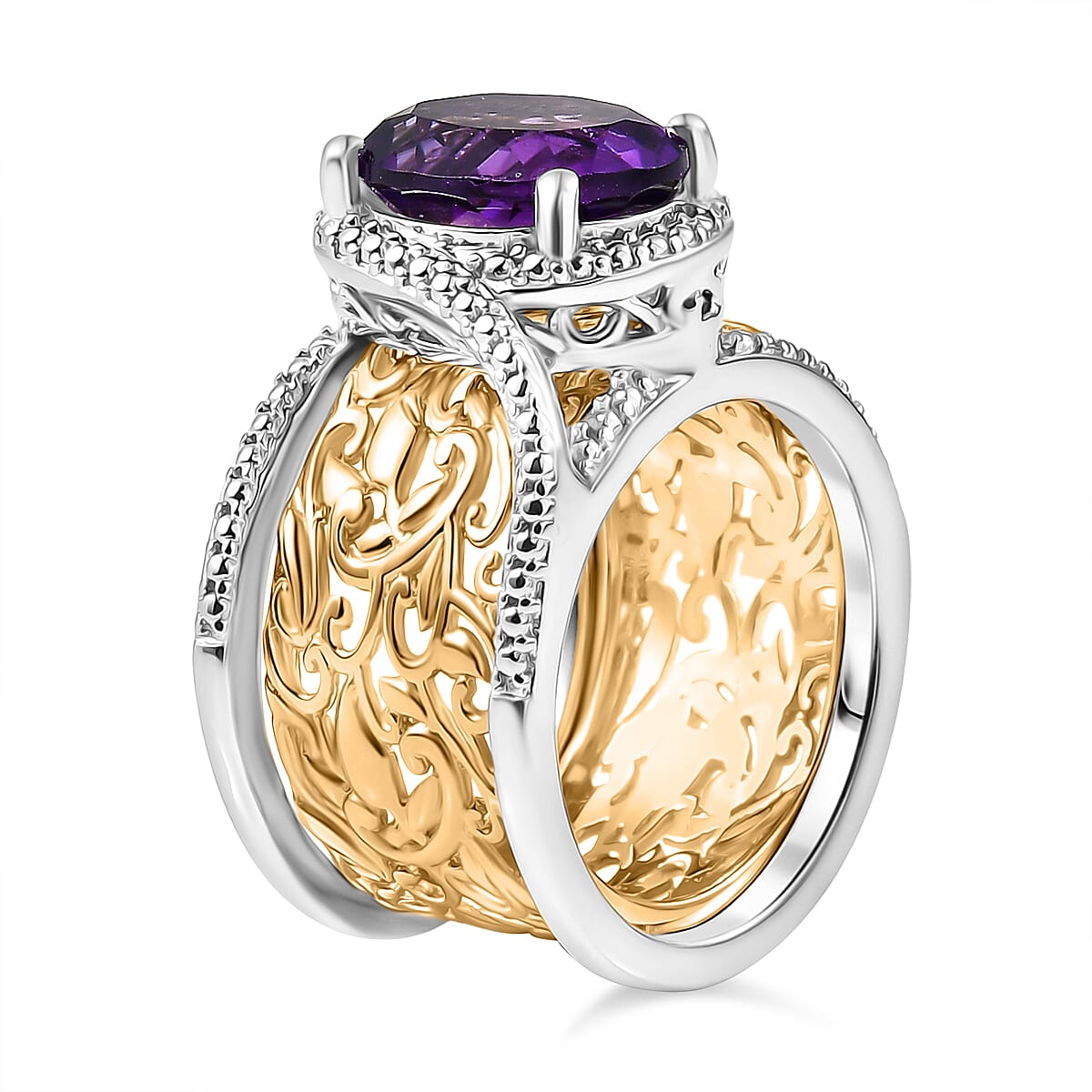 EverTrue African Amethyst Solitaire Ring in Two Tone 3.49 Ct.