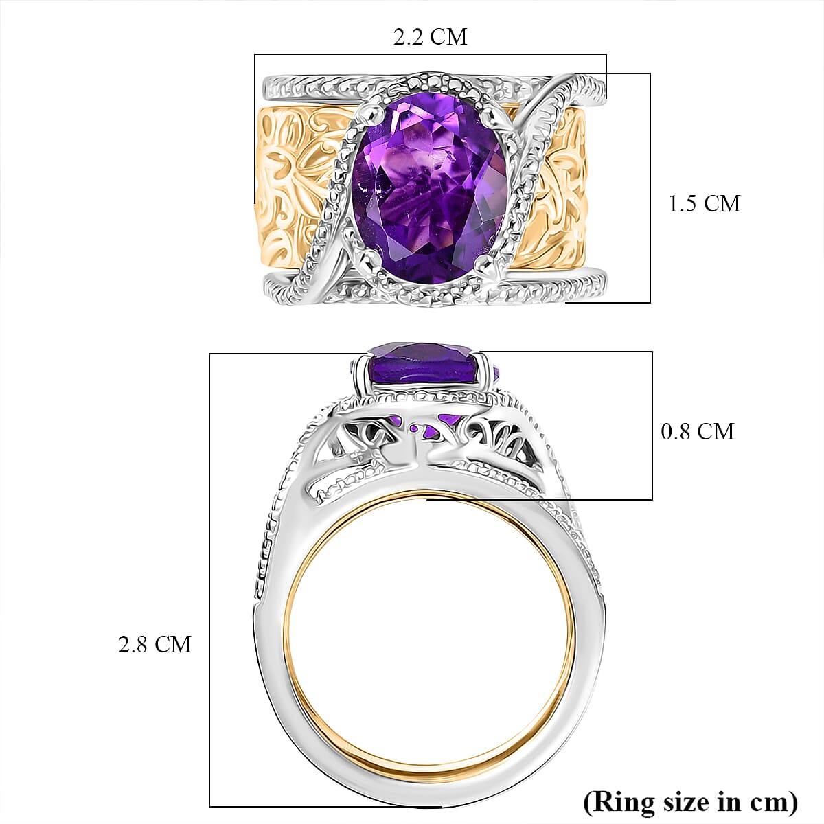 EverTrue African Amethyst Solitaire Ring in Two Tone 3.49 Ct.