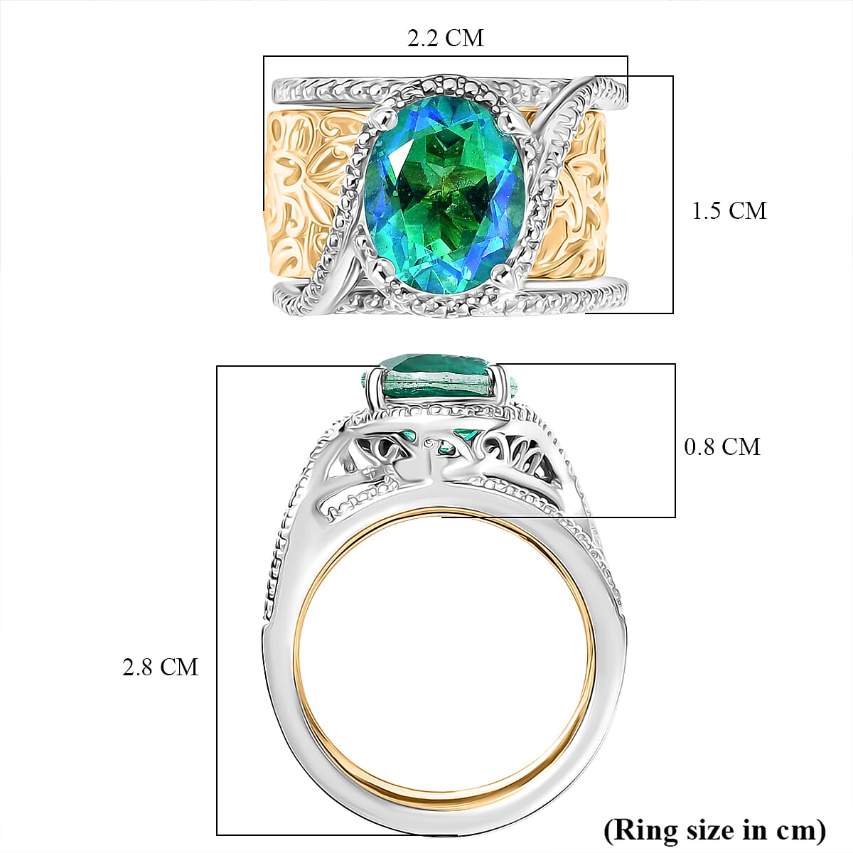 EverTrue Peacock Triplet Quartz Set of 2 Rings in Platinum Overlay & Gold Two Tone 3.84 Ct.