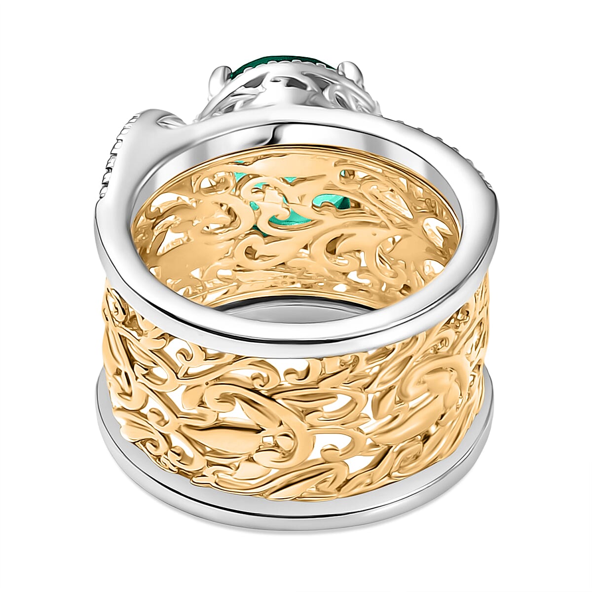 EverTrue Set of 2 Emeraldine Triplet Quartz Solitaire Rings in Platinum Overlay & Yellow Two Tone 4.11 Ct.