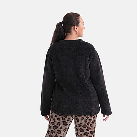 Styled By Cozy Leopard Print Pyjama and Top Loungewear Set (Size - S-M) - Black