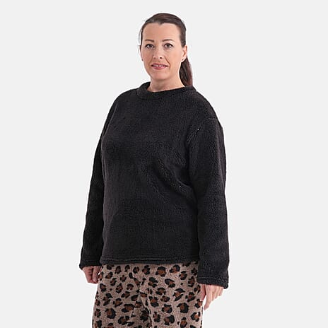 Styled By Cozy Leopard Print Pajama and Top Loungewear Set (Size - S-M) - Black