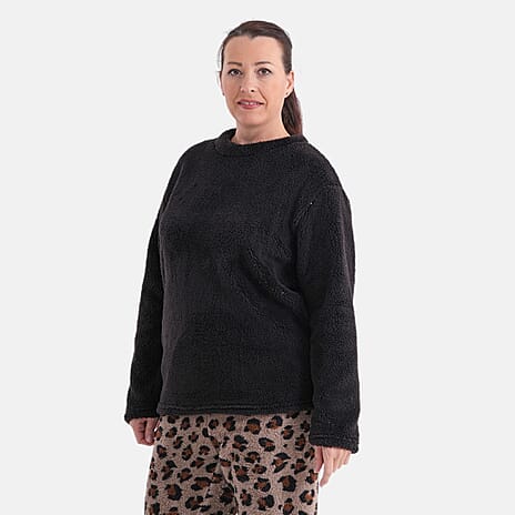 Styled By Cozy Leopard Print Pajama and Top Loungewear Set (Size - L-XL) - Black